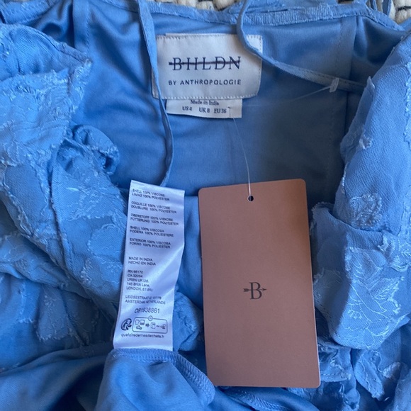 NWT Anthropologie BHLDN Jia Printed Bias-Cut Ruffled V-Neck Gown Maxi Blue Sz 4 - Picture 7 of 7